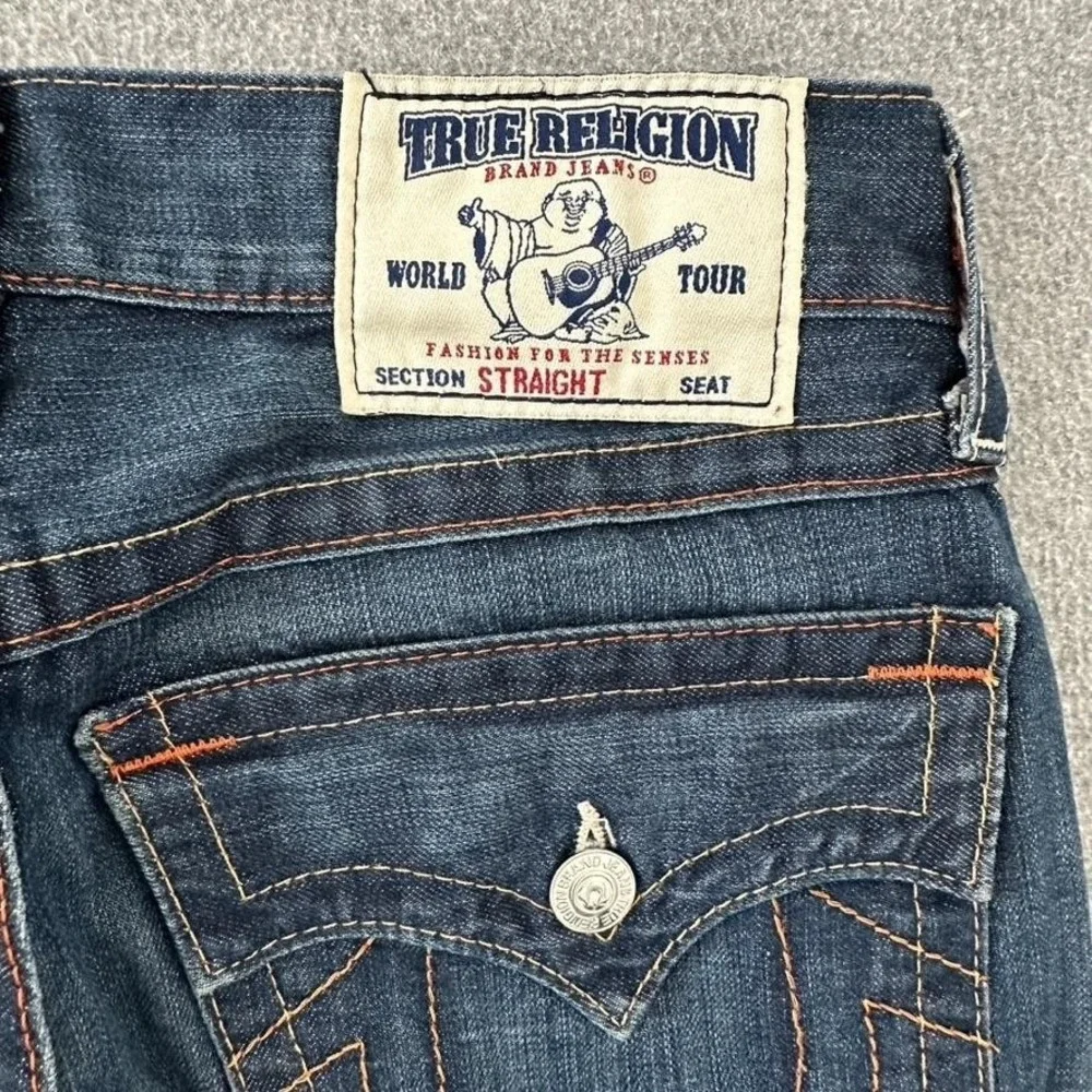 True Religion Mens Straight Leg Dark Wash Blue Denim Jeans Size 30 Made in USA